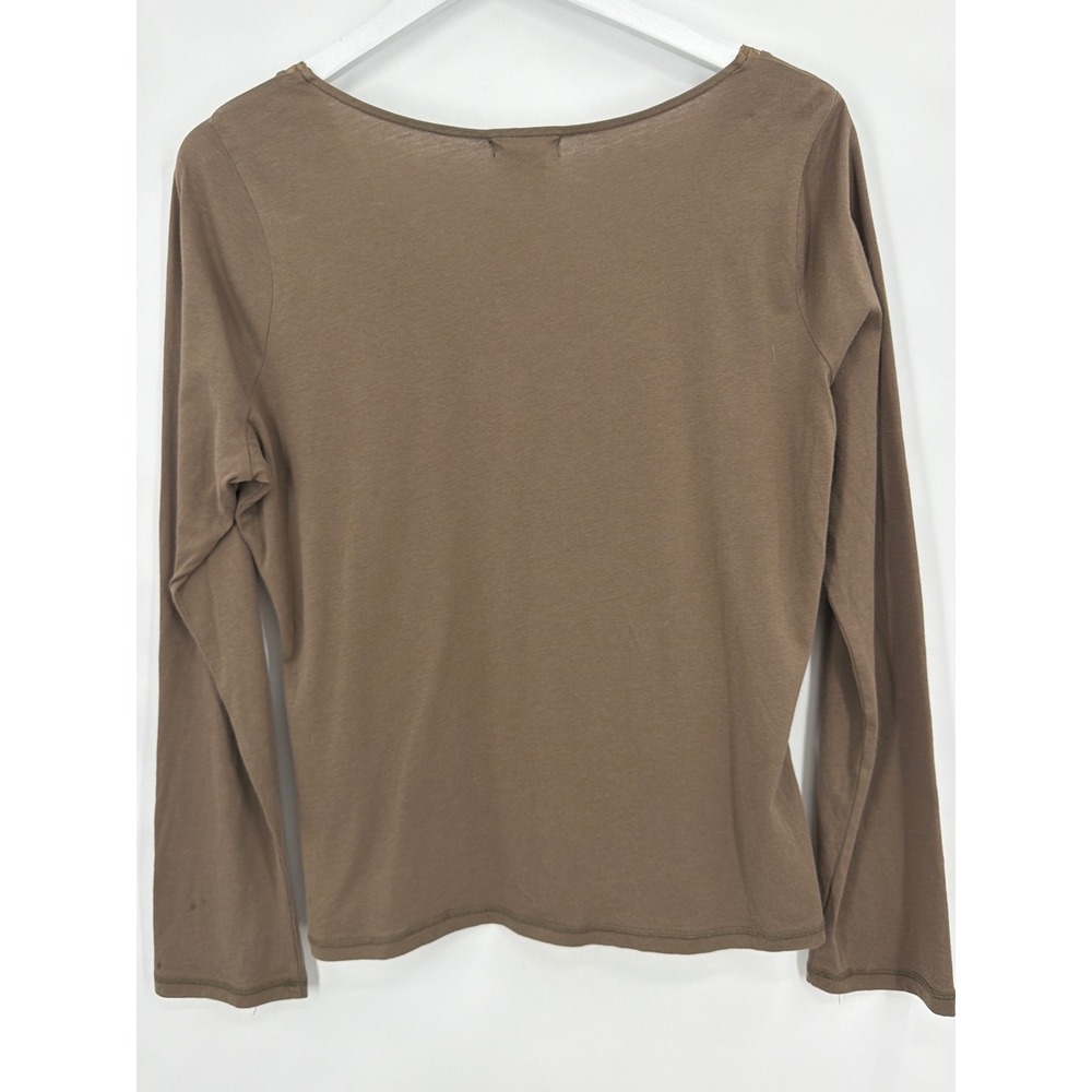 So Be It Sigrid Olsen Brown Cotton Sequin Lace Trim Scoop Neck Long Sleeve Top L - Picture 2 of 6